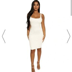 Naked Wardrobe The NW Tank Mini Midi Dress Bodycon Fitted Ivory Off White S